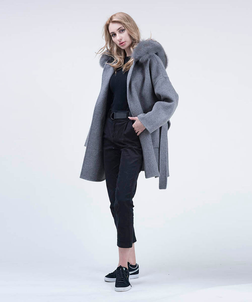 Cashmere Wool Fox Fur Coat - Women Secondary image